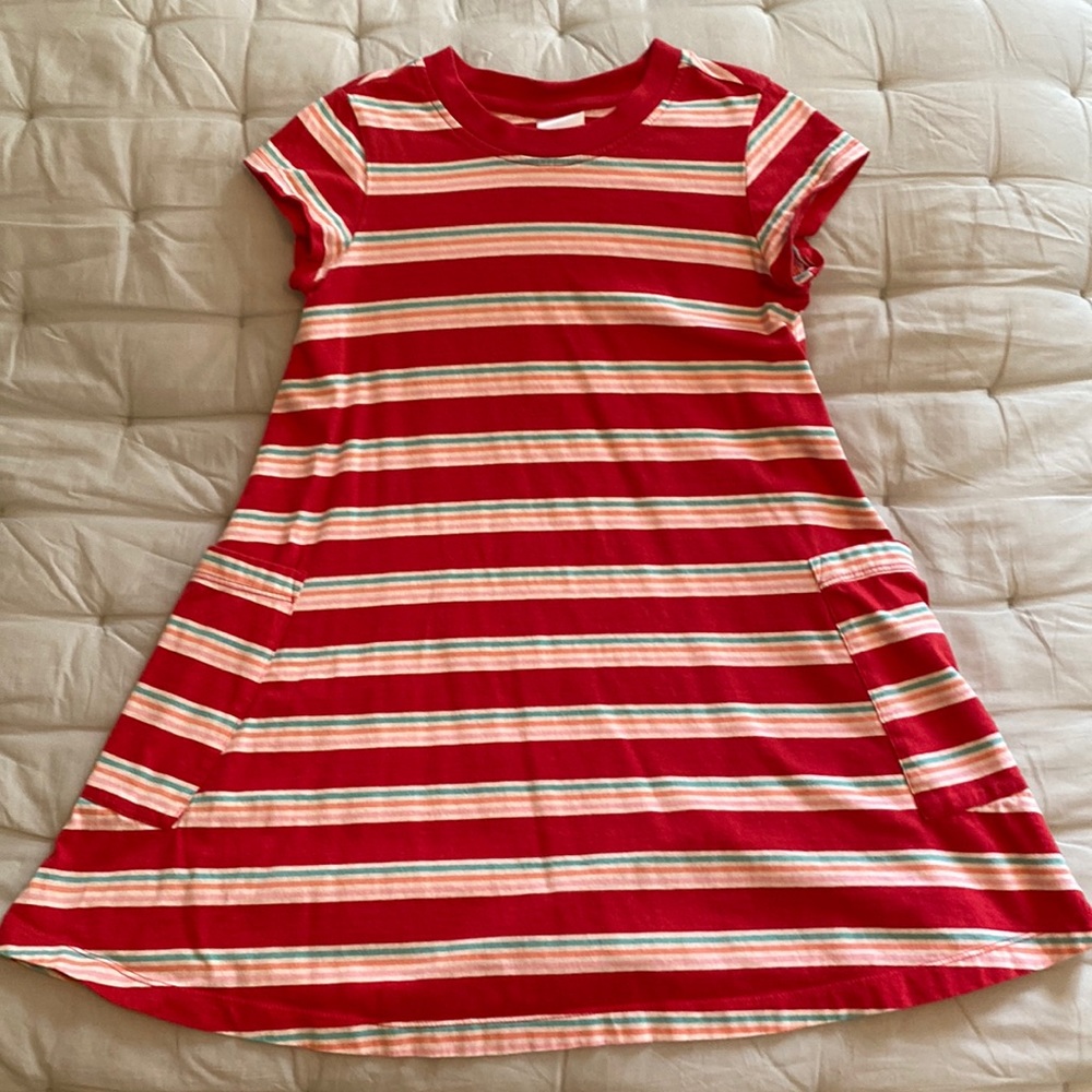 Hanna Andersson Red Striped Dress Sz 6-7 120